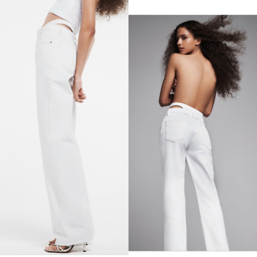 Nwt Y project cut out Zara g high cut white baggy bubble jeans y2k 4